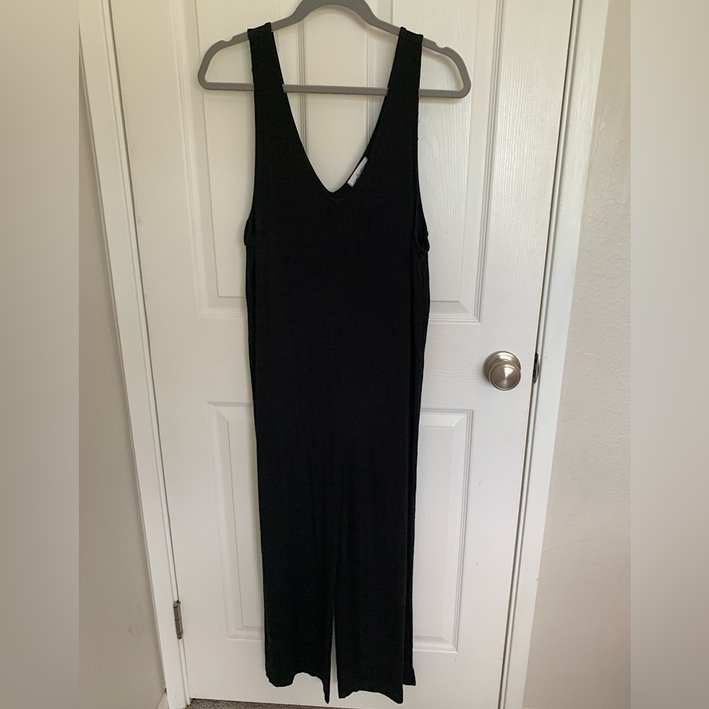 Carly Jean Los Angeles Linen Blend Jumpsuit Black Wide Leg Sleeveless Women’s M